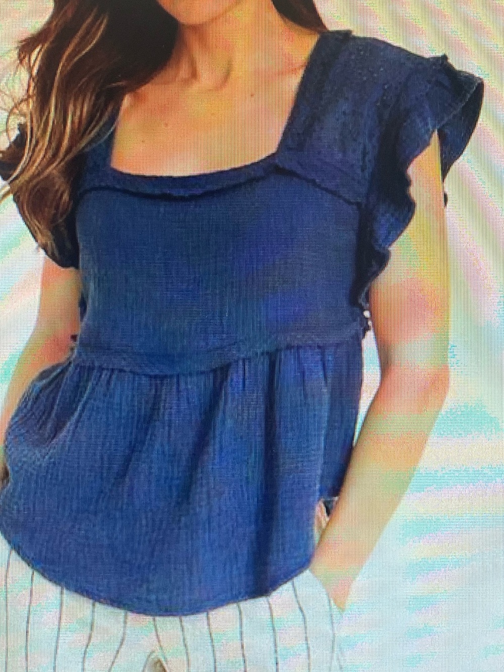 Maurices Pale Blue Eyelet Ruffle Peasant Top - Picture 7 of 7